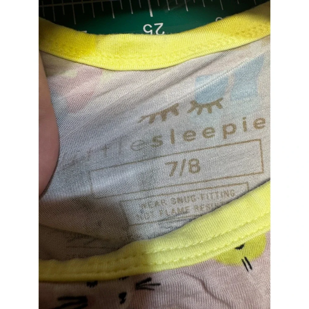 Little Sleepies Bunny Farm Bamboo Pajama Set Pink Yellow Kids 7/8 Short Sleeve